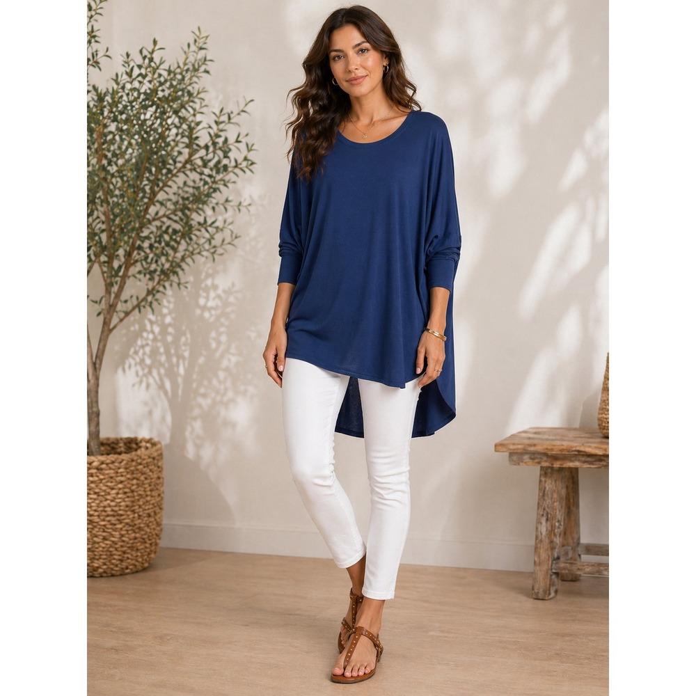 Michael Stars Dolman Top Womens One Size Navy Blueโ Stretch Relaxed Lagenlook